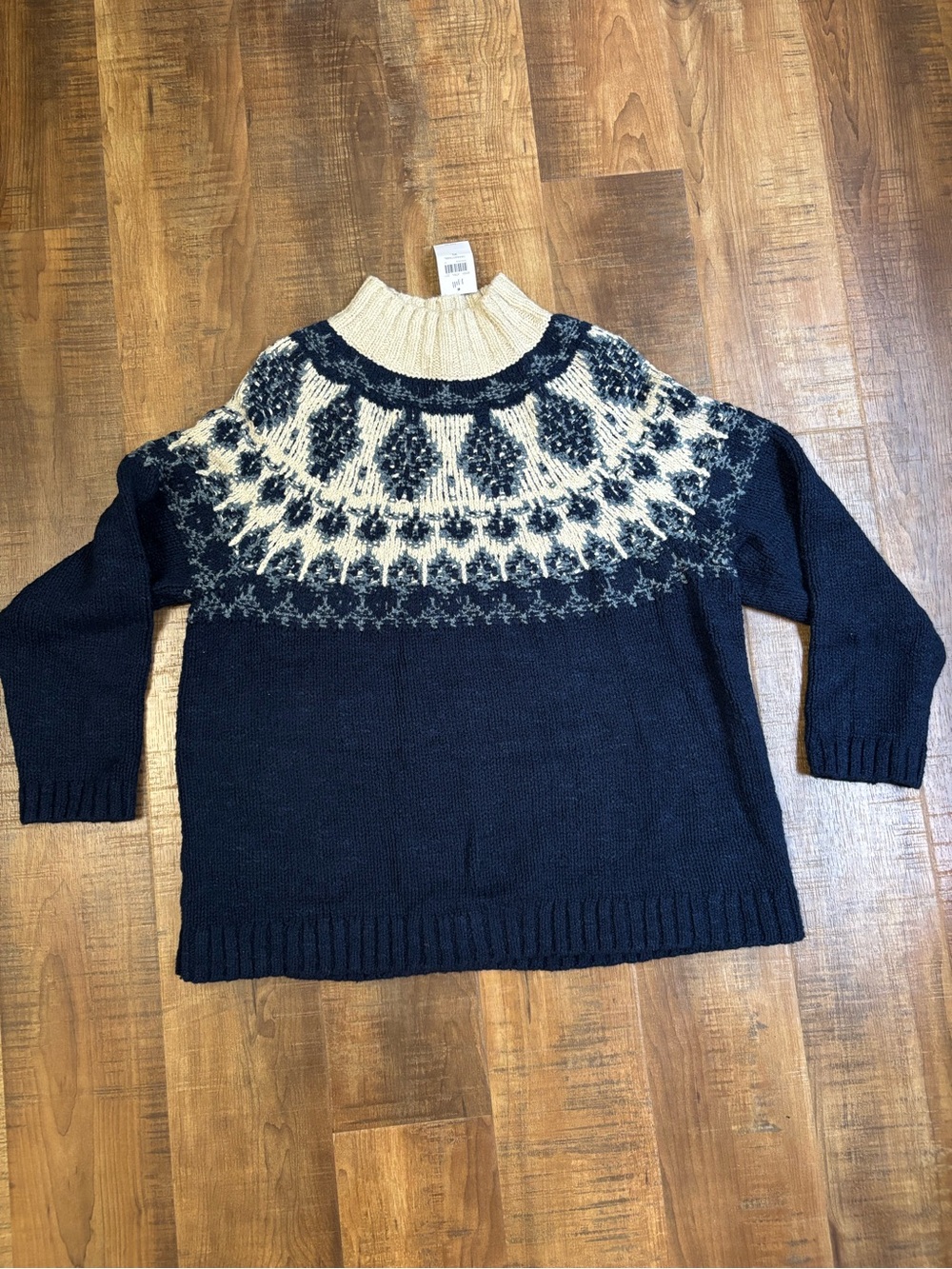 New With tags J.Jill Fair Isle Mock Neck Sweater Blue/Cream Size XL Soft Coastal